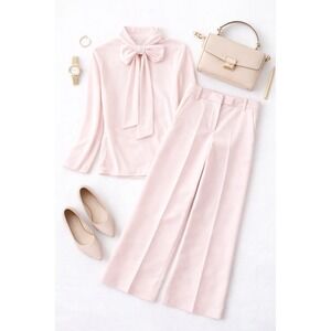 J.Crew 365 Pink Bow Blouse and Wide Leg Trouser Pant (Sz 8) Set Bundle Women's M